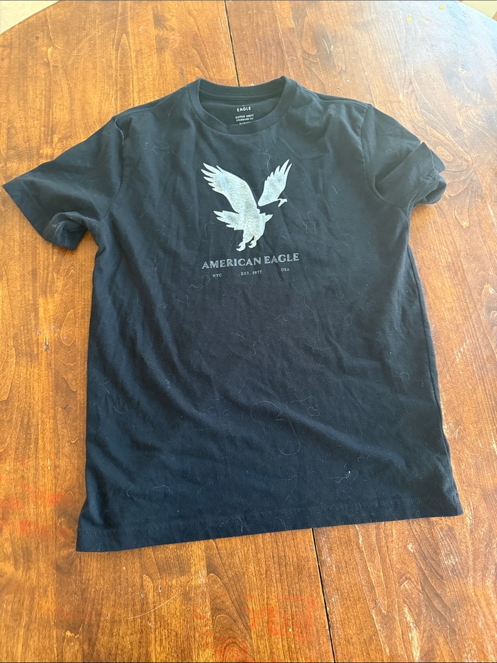 American Eagle Outfitters Black Tee with Silver Eagle Graphic